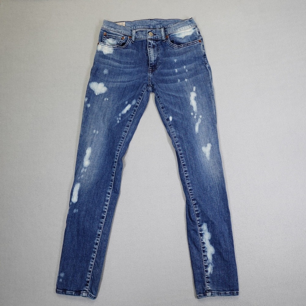 Polo Ralph Lauren Jeans Womens 28 Blue Tompkins Skinny Bleach Splatter Denim